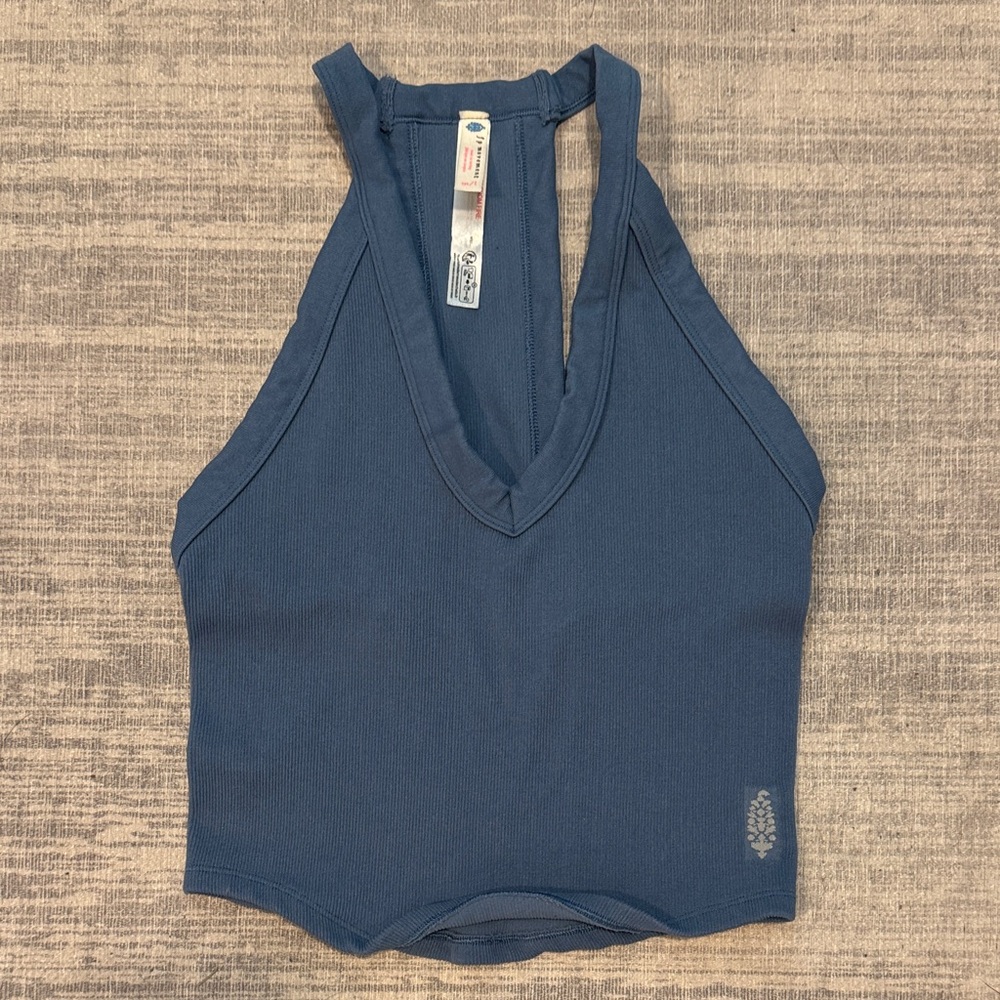 Blue ribbed FP Movement All Clear V neck cami